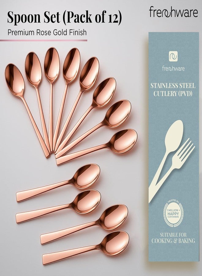 أدوات فرنسية طقم ملاعق فرنسية (12 ملعقة، مصنوعة من الفولاذ المقاوم للصدأ ومطلية بالذهب الوردي بتقنية PVD)، آمنة للاستخدام مع الطعام بنسبة 100%، غير سامة، مقاومة للصدأ، قابلة للغسل في غسالة الأطباق، طقم هدايا مثالي لجميع المناسبات - Image 2